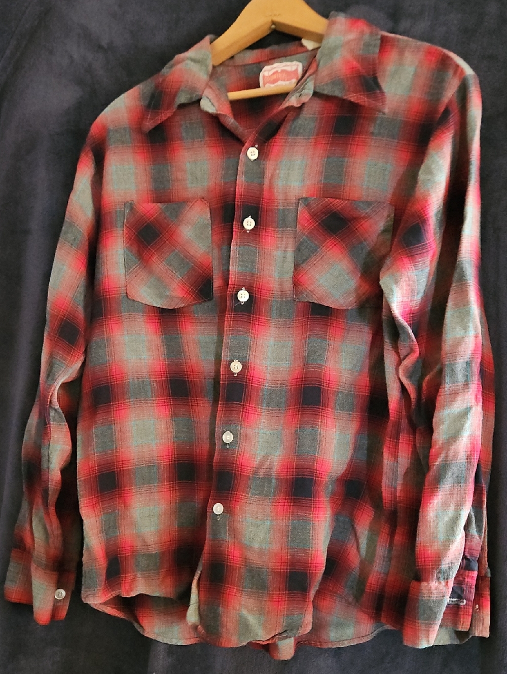Vintage Red and Gray Plaid Button-Up Shirt